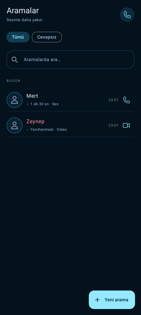TYMA Aramalar geliştirme sürümü ekranı
